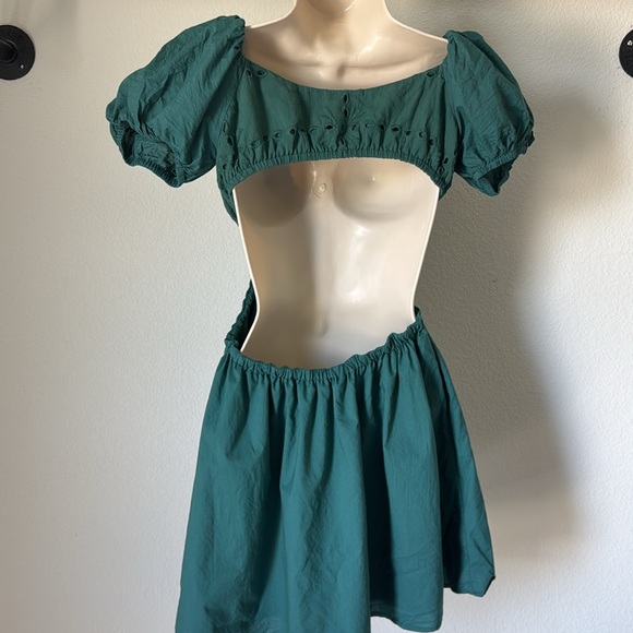 Princess Polly Teal Cotton Puff Sleeve Cut Out Mini Dress - Picture 3 of 5